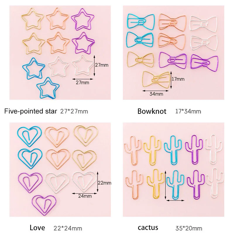 

10 pcs/Pack Cute Cactus star Lce Cream Mini Paper Clips Kawaii Stationery Metal Clear Binder Clips Photos Tickets Notes Letter