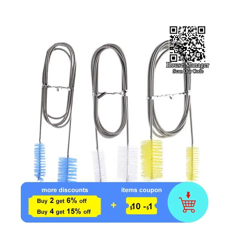 

155cm long Aquarium Cleaning Brush for Water Filter Pump, Stainless Steel flexible Cleaner Tool Tube Pipe Hose Double Washing