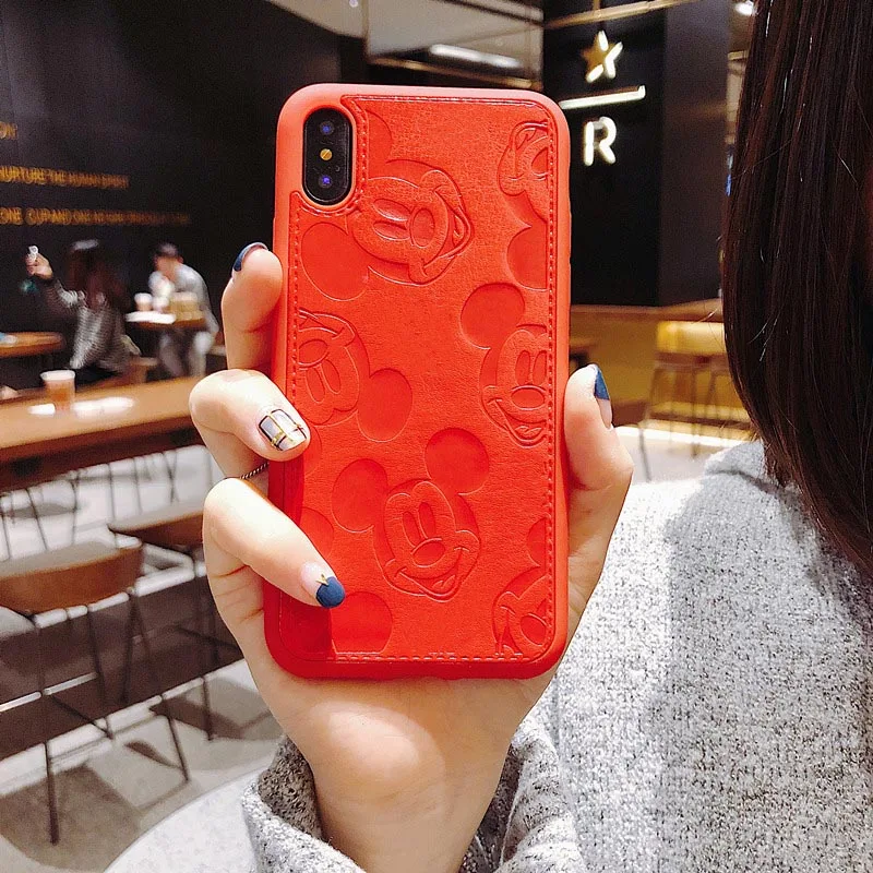 red Популярный милый мягкий кожаный чехол для телефона с Минни Маус для iphone 6 plus 7 7plus 8 8plus X XS XR MAX 11 Pro розовый высококачественный чехол - Color: red