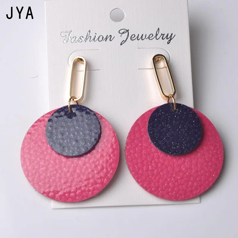 Женские двойные серьги JYA круглые из натуральной кожи разных цветов модные