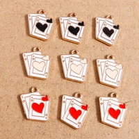 10pcs 1517mm enamel heart playing cards charms for making pendant necklaces drop earrings keychain diy jewelry making accessory