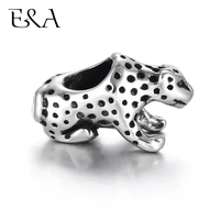 stainless steel beads leopard 5mm hole blacken metal european bead animal charms slider for bracelet jewelry making diy supplies