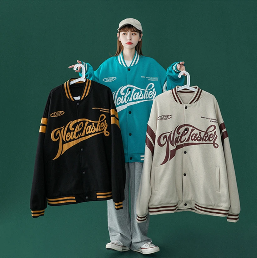 

Женская куртка бейсбольная Красивая Ретро уличная спортивная Свободная куртка в стиле хип-хоп с вышивкой хлопковая куртка плотная куртка ...