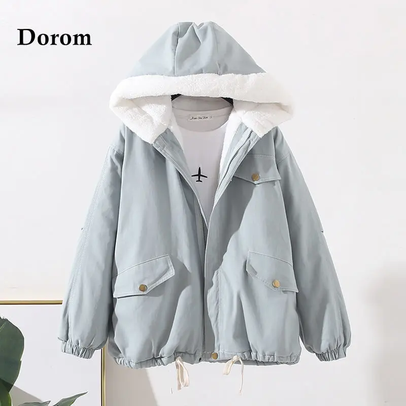 

Winter Hooded Parka Women Thick Cotton Padded Jacket Coats Female Zipper Overcoat Korean Casual Pocket Loose Oversize Outerwear