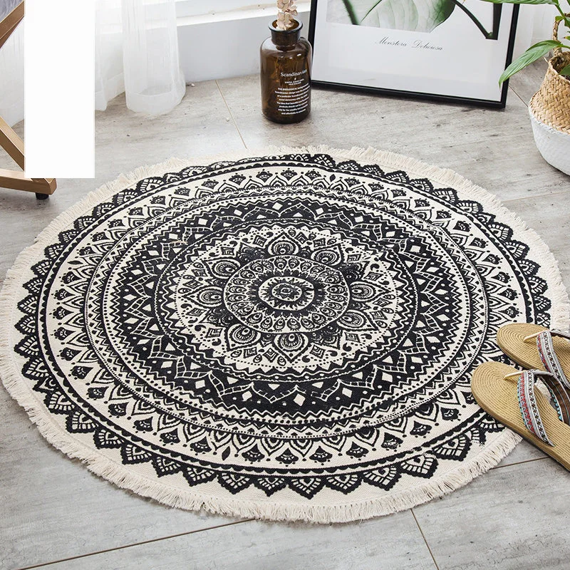 

Vintage Ethnic Cotton Mandala Round Carpet for Living Room Bedroom Modern Round Rugs Anti Slip Floor Kitchen Mat Home Carpet