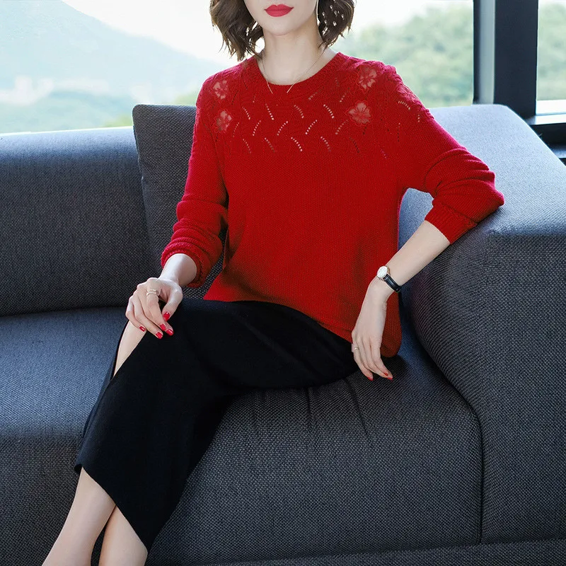 Весенний тонкий свободный свитер для девочек вязаные крючком пуловеры из