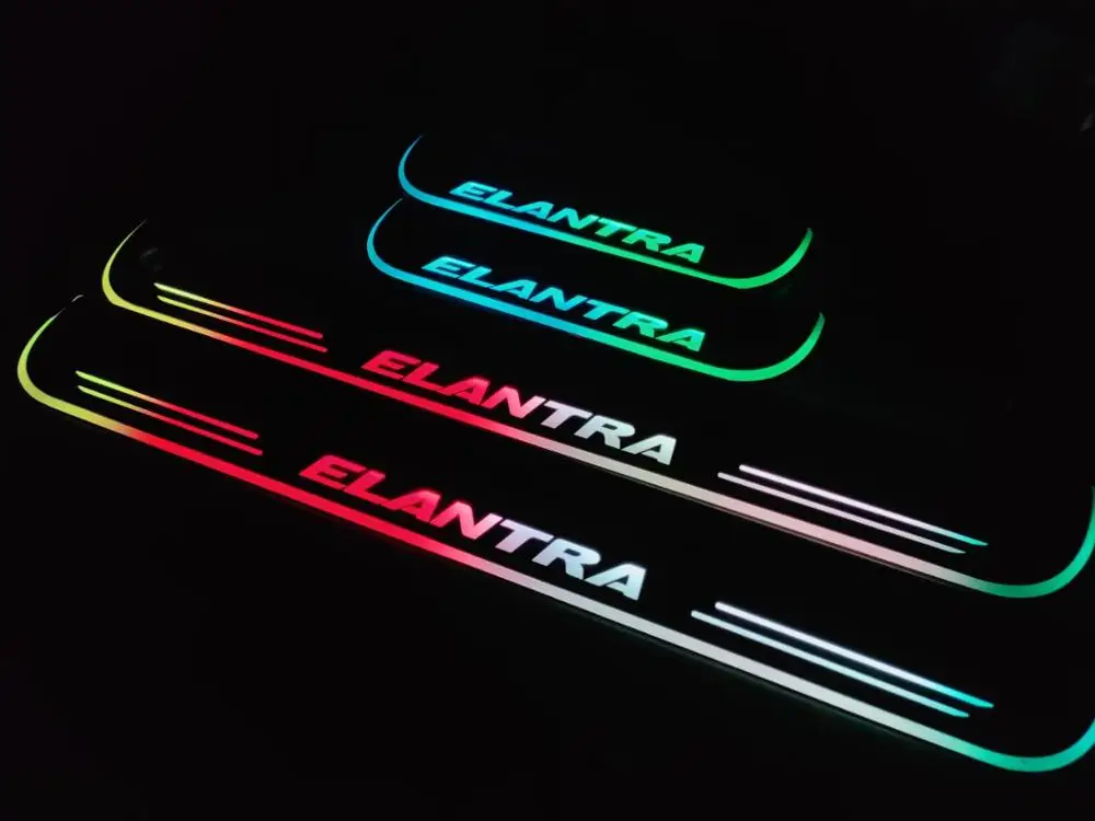 

RQXR led moving door scuff for Hyundai Elantra dynamic door sill plate flat lining overlay flow/still light, 4pcs