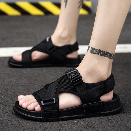 black 8 Кроссовки без шнуровки; красивые пляжные шлепанцы без задника; большие размеры 45; большие размеры 46; Повседневная Уличная Мужская обувь из сетчатого материала; летние спортивные черные сандалии; шлепанцы - Цвет: black 8