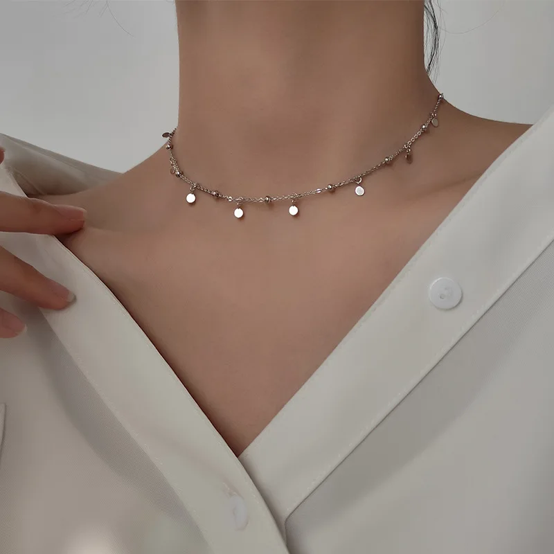XIHA 925 Sterling Silver Chain Necklaces for Women Round Disc Chic Chokers Elegant Party Girls Fashion Jewelry | Украшения и