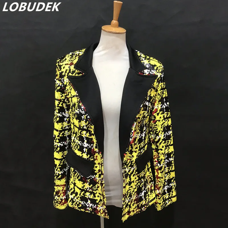 

Women Gradient Color Sequins Blazer Double-sided Color Casual Coat For Singer Host Stage Performance Clothes Slim Tuxedo Costume
