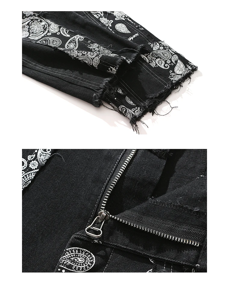 Мужские черные джинсы с принтом пейсли кешью мешковатые высокой талией