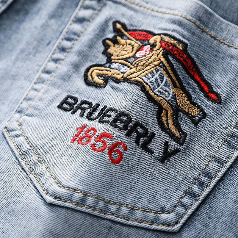 

Luren 2021 Summer New European Station Tide Brand Fashion Casual Embroidered Jeans Men's Slim Fit Skinny Brand Men's Pants