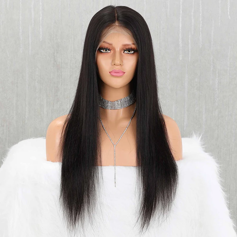 Yeahwigs 13*6 прямой поддельный парик из кожи головы 150% Remy натуральный для волос черных