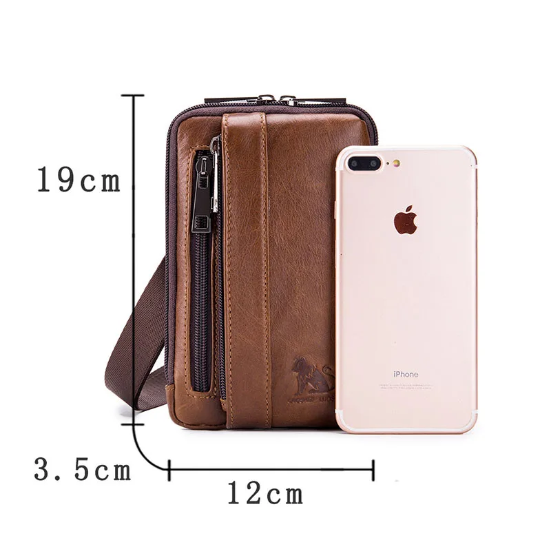 Fashion Men's Waist Pack Genuine Leather Shoulder Messenger Belt Bag Pouch Male Riding Mobile Phone Purse Fanny Pack Gym Beltbag