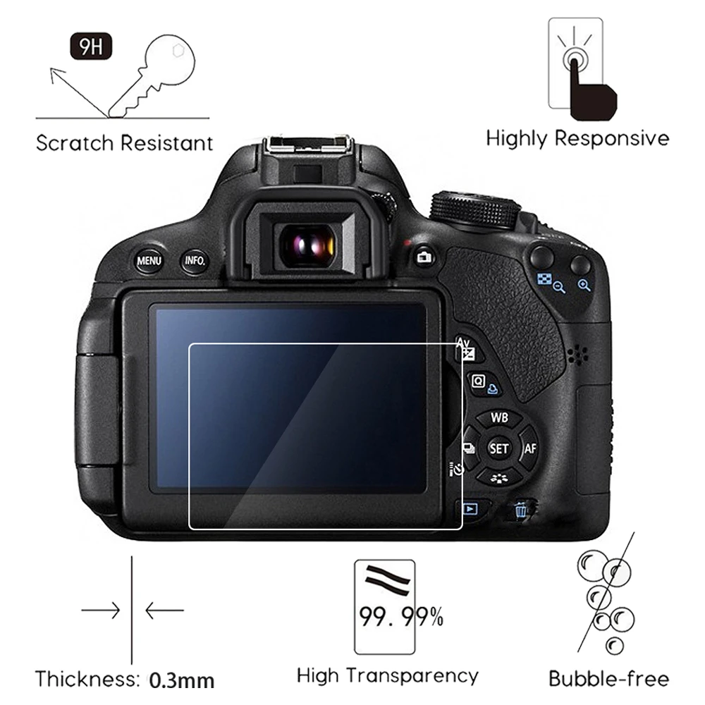Защитное стекло 9H для Canon EOS R R5 R6 Ra RP M M2 100D 200D 250D 600D 650D 700D 2000D 9000D 1Dx 1Dc 2 шт. |
