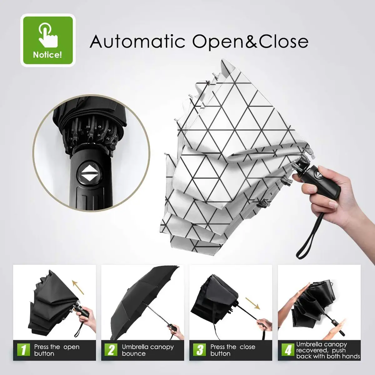 Prezzo Ombrello Automatico Pioggia Donna Ombrello A Tre Pieghe Astratto Geometrico Nero Bianco Ombrello Antivento Ombrello Impermeabile Femminile