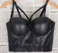 pu leather sling tube top bra and underwear set women plus size bralette hollow out sexy underwear womens slim lingerie