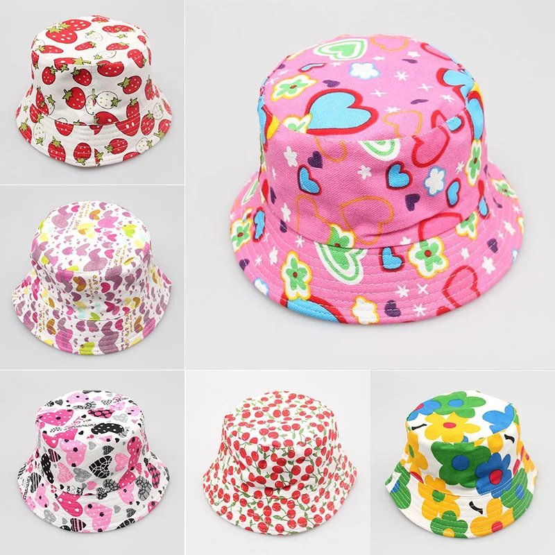 Floral Printing Bucket Hat For Kids Cotton Uv Protection Sun