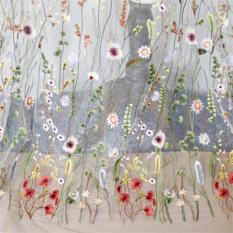 1 м шитье одежды и ткань чистая пряжа 3D Вышивка шифоновое с цветочным кружевом