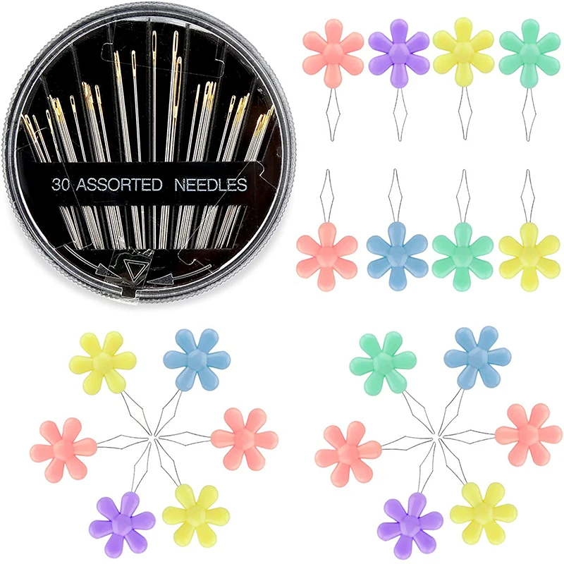 

LMDZ Needle Threader Sewing Set With 20Pcs Petal Shape Plastic Needle Threader And Needles For Mending Clothes Sewing Crafting