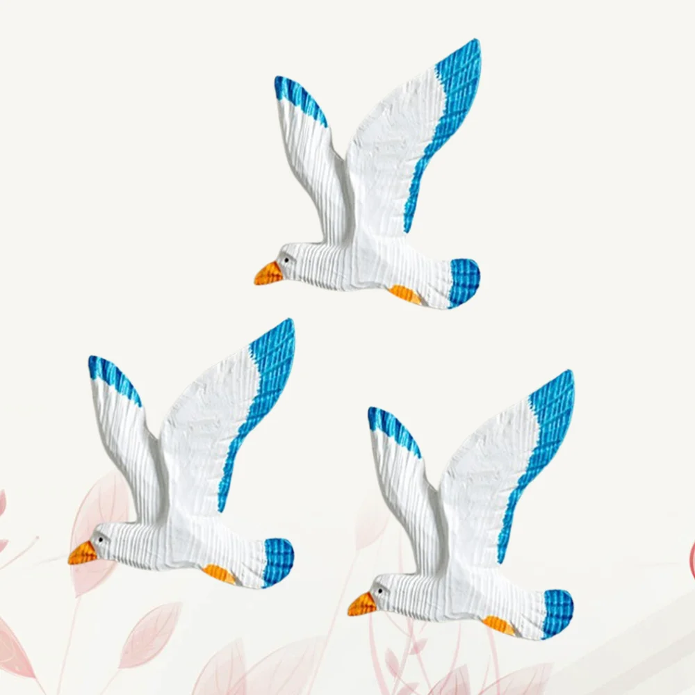 

3pcs Resin Bird Hanging Seagulls Birds Creative Background Wall Pendant for Home (to the Leaf Seabird)