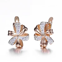 585 rose gold color earrings for women girls clear cubic zircon stud bow earrings flower fashion jewelry gifts lge313