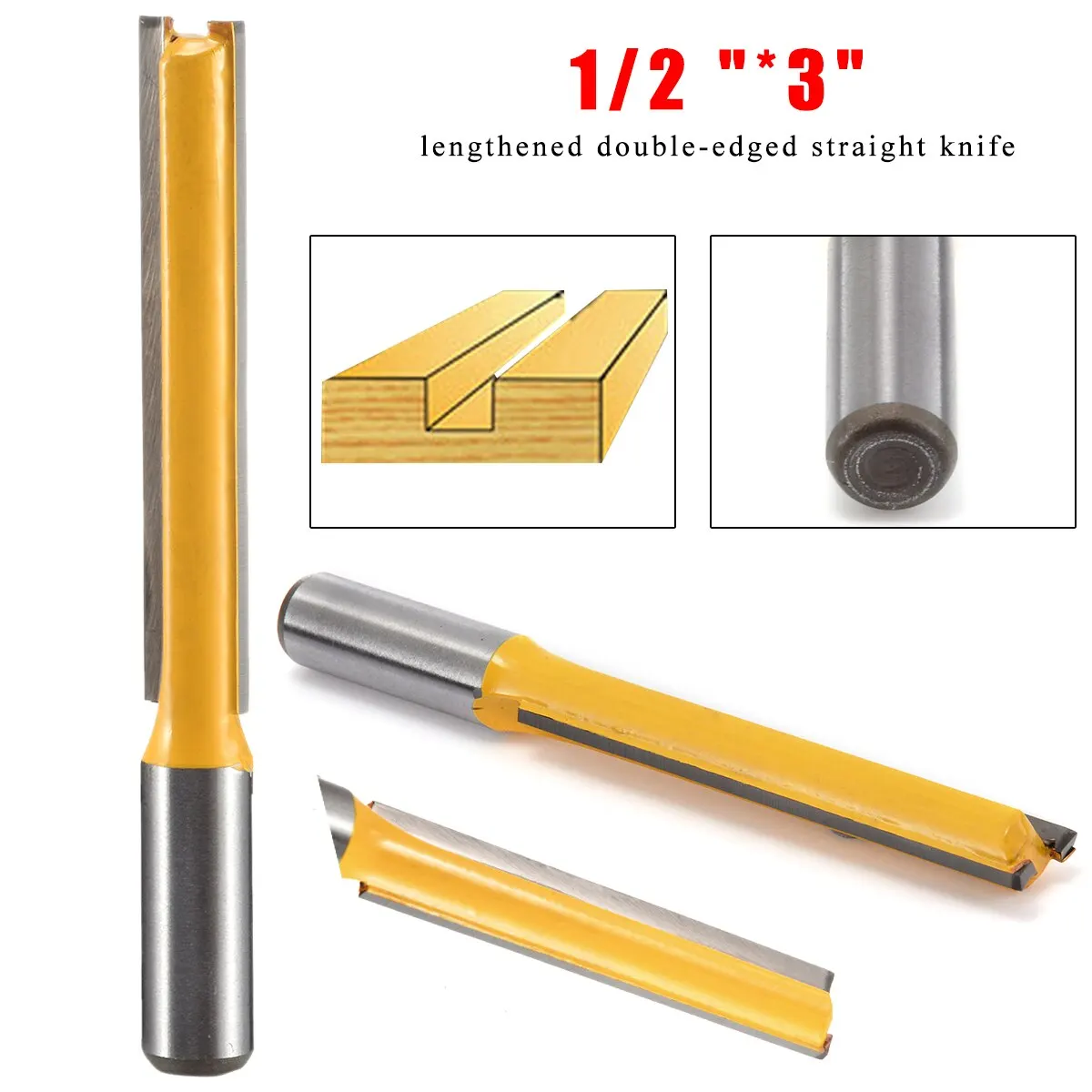 

1Pcs 1/2" Shank Extra Long Flush Trim Straight Router Bit 3" Blade 1/2" Cutting Diameter DIY Wood Working Tool Milling Cutter