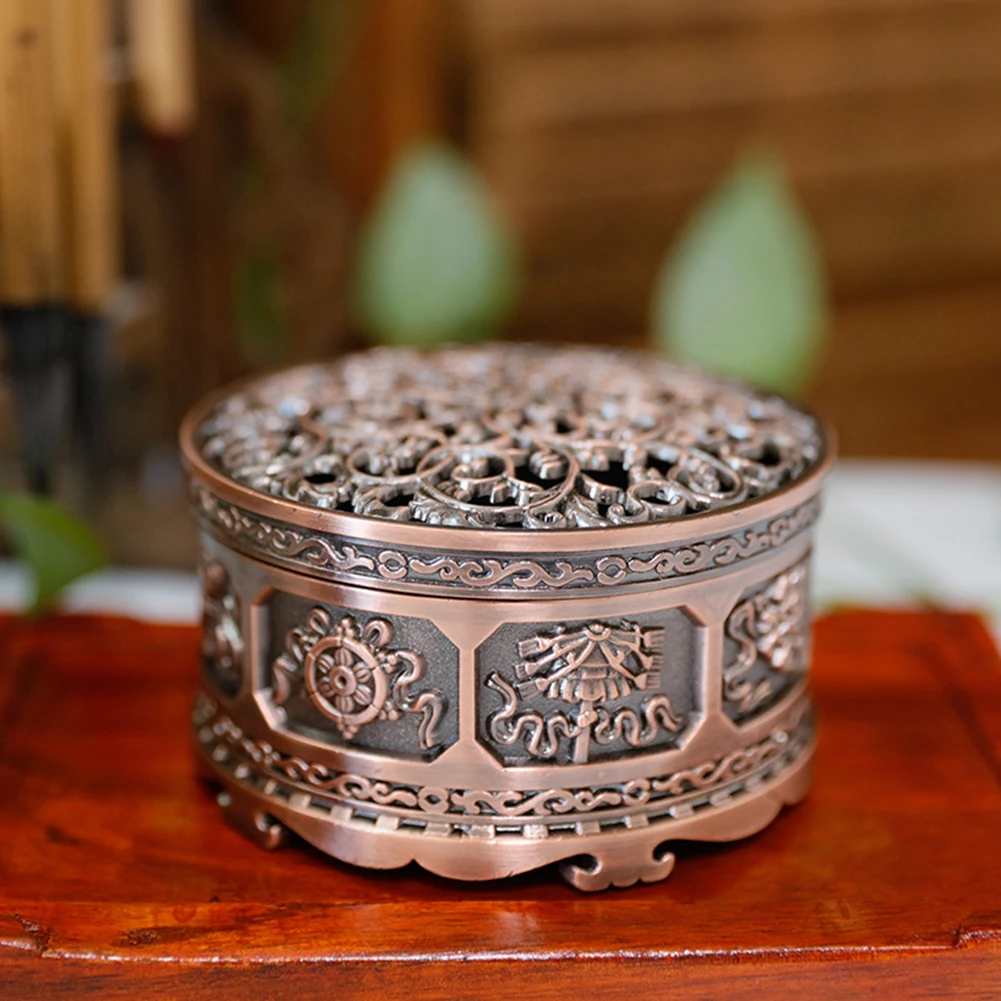 

Metal Craft Teahouse Ornament Meditation Office Bedroom Incense Burner Home Decor Living Room With Lid Clean Air Vintage Design