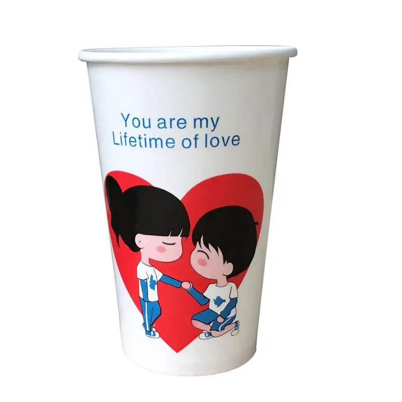 

50pcs Disposable thick milk tea coffee cup Valentine's day couple disposable hot and cold drink takeaway packaging cup with lid