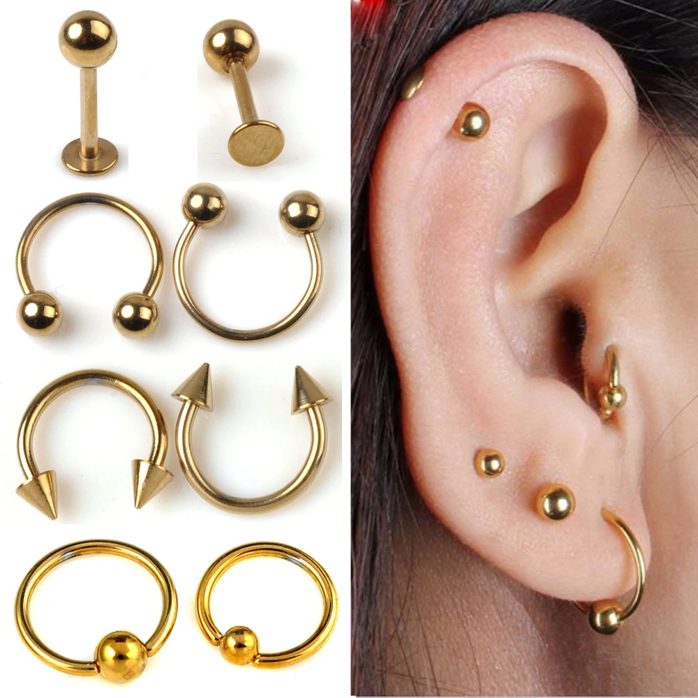 5 шт./лот Золотое кольцо из нержавеющей стали для бровей носа губ ушей Козелка