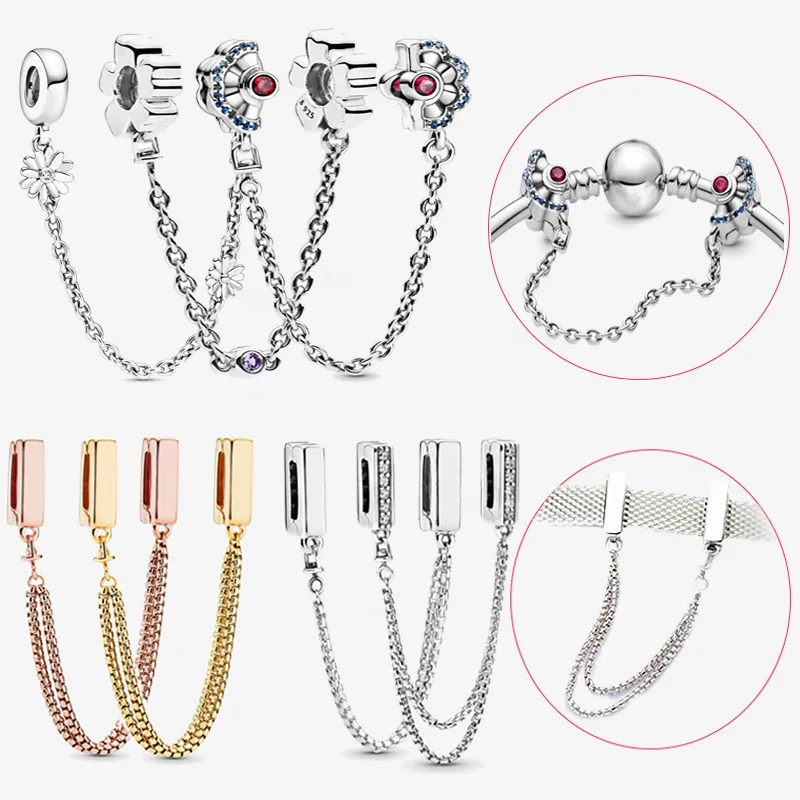 

Reflection Bracelet Safety Chain 925 Sterling Silver Bead Stopper Charms Fit Original Pandora Snake Bracelets Women DIY Jewelry