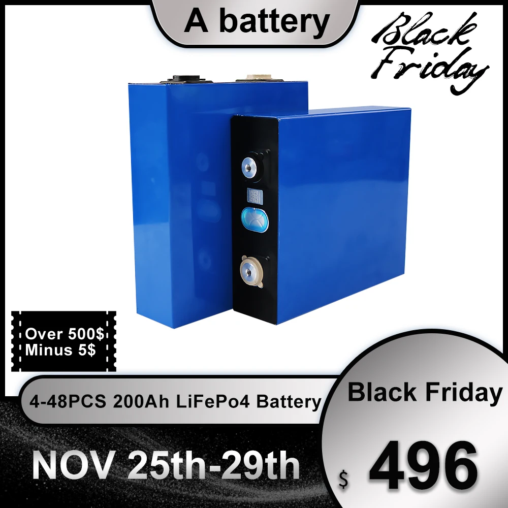 

Lithium Iron Phosphate New 4-48pcs 3.2V 200AH Lifepo4 Battery Rechargeable Cell Solar Cell Lifepo4 Battery Pack EU US Tax Free