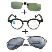 3pcs progressive round anti blu light reading glasses men women polarized sunglasses pilot metal sunglasses clip