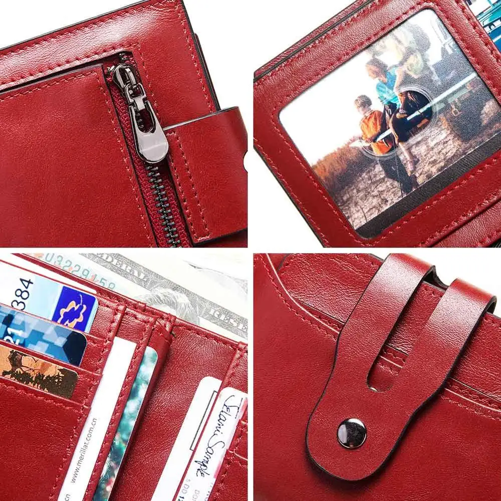 

KAVIS New Fashion Women's Wallet Genuine Leather Short Female Purse Money Handbag Card Holders Lady Short Pocket Red Walet Girls