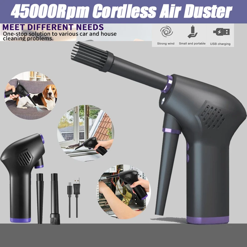Electric Cordless Air Duster 45000rpm Handheld Compressed Air Blower For Computer Car Screen Household Rechargeable Home Cleaner