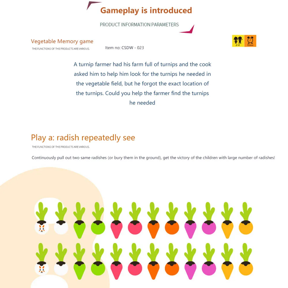 

Wooden Educational Toys Montessori Toys Toddler Vegetable Memory Chess Pulling Carrot Game Kids Pulling Radish Farm Game Xmas