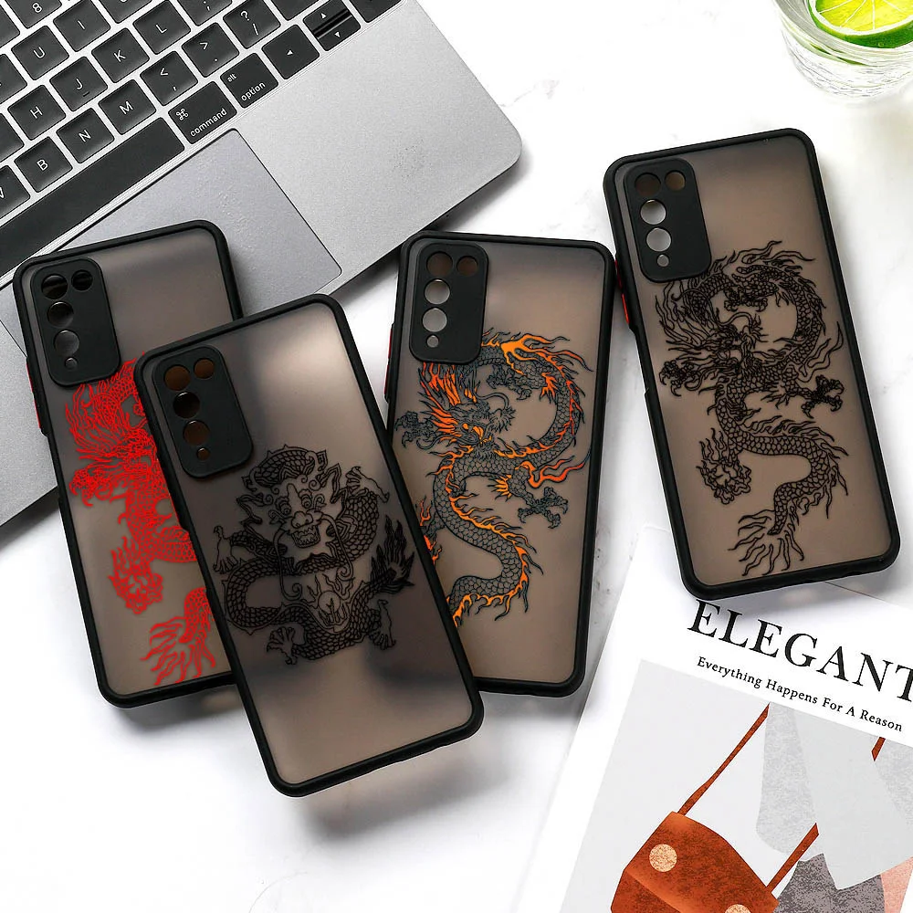 Dragon Case For Huawei P30 Pro Hard Matte Funda Huawei P40 Lite P Smart 2021 Z Honor 70 50 8x 10X Lite 20 Nova 5T Bumper Cover
