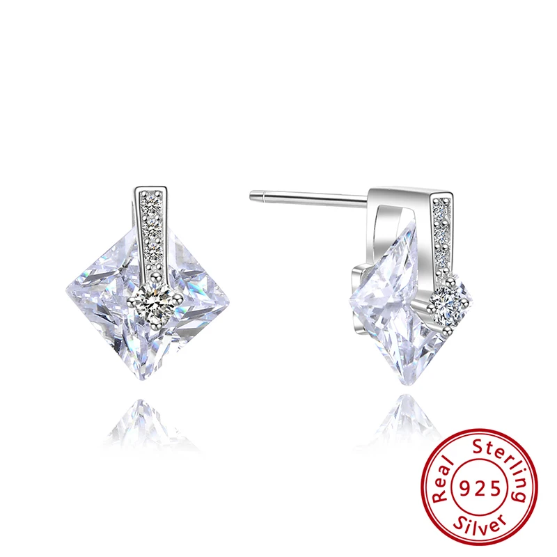 Clear Color ORSA JEWELS Настоящее 925 пробы серебро слайд серьги-гвоздики в форме Для женщин блестящие AAAA фианит квадратной огранкой, черно-белая женская Праздничная обувь ювелирные изделия SE192 - Цвет камня: Clear Color