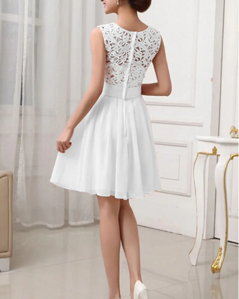 

New Fashion Cute White Chiffon Women's Summer Dress Crochet Lace Catsuit Evening Dress Vestidos Club Clothing Plus Size