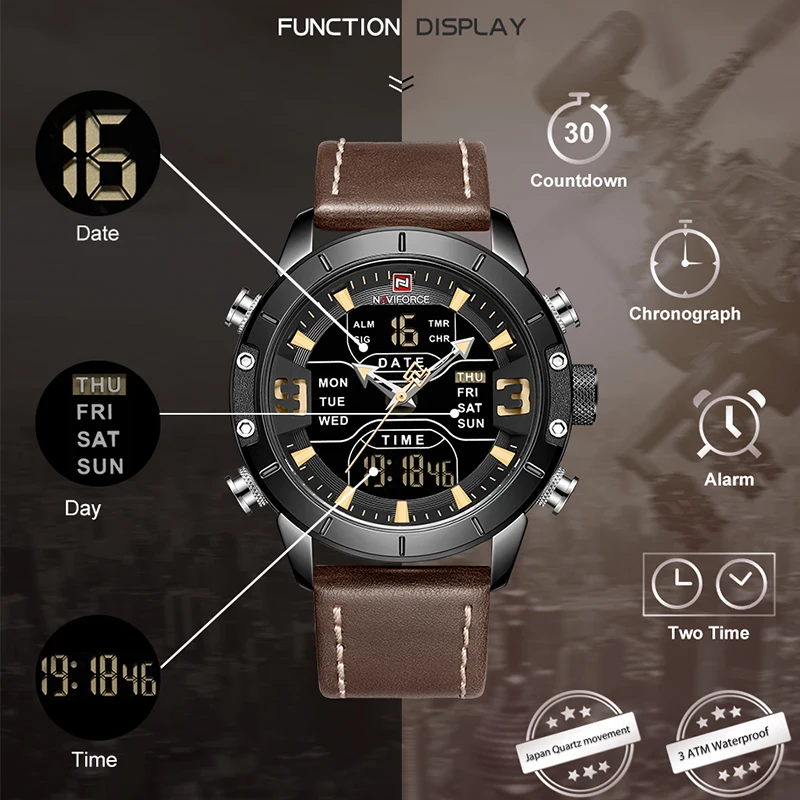 Часы наручные NAVIFORCE Мужские кварцевые роскошные брендовые Водонепроницаемые