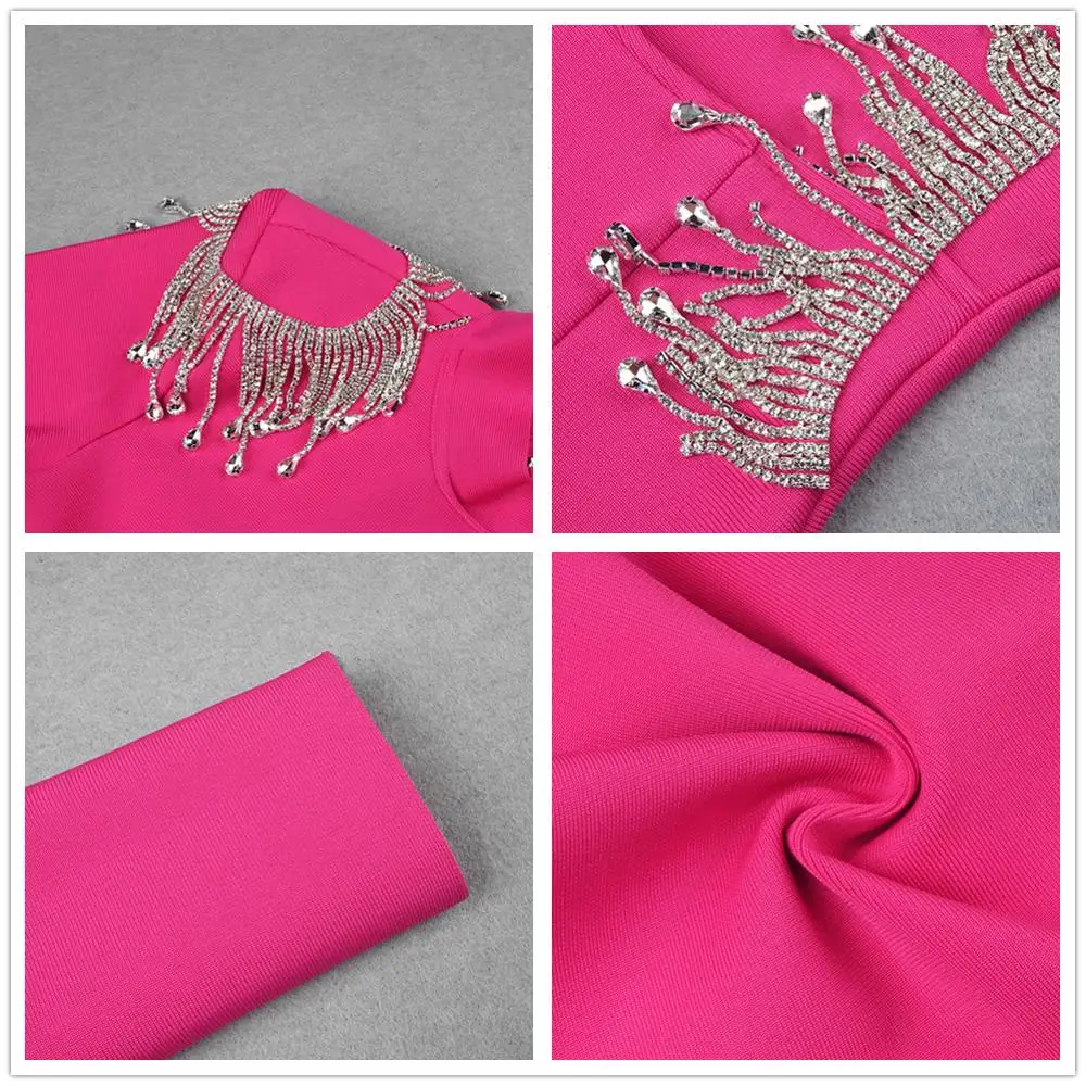 

Women New Sexy Bandage Dress Autumn Whiter Sexy Bodycon Dress Beading Party Club Celebrity Elegant Long Sleeve Backless Clothes