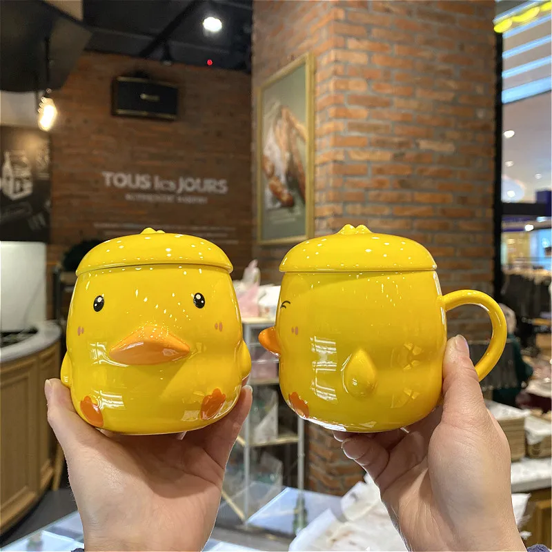 

Cute cartoon duck Ceramics Mug 400ml With Lid Coffee mugs Milk Tea Mugs Breakfast Cup Drinkware Novelty Gifts
