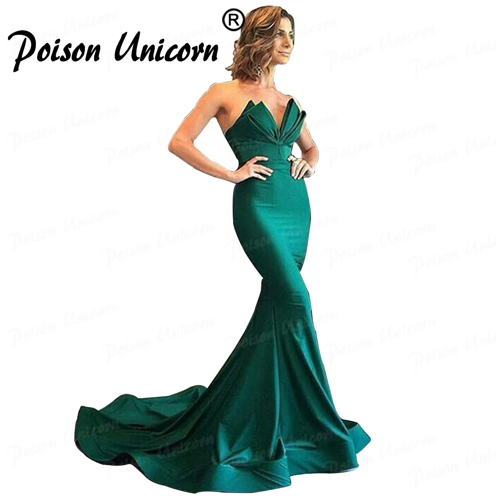 Изумрудный зеленый 2020 Новый дизайн Русалка Вечерние платья без бретелек с v