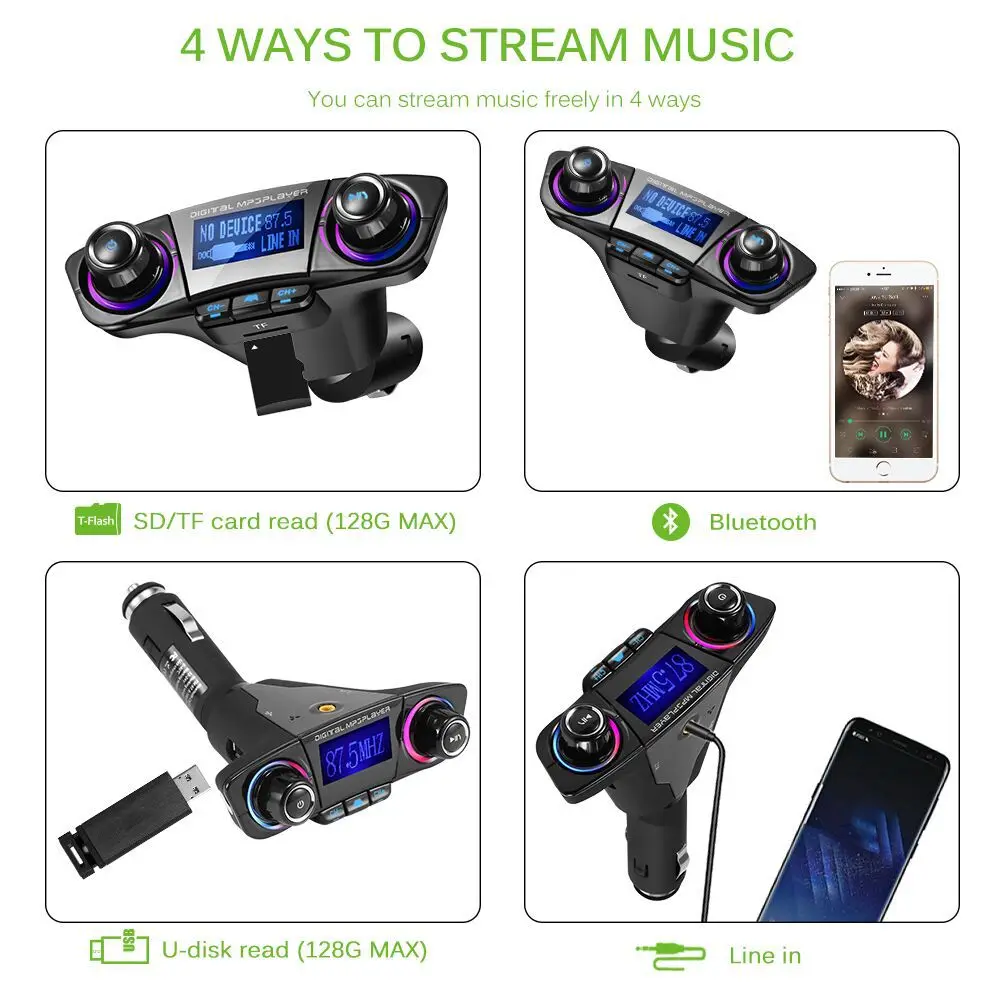 Fm передатчик Aux модулятор аудио Handsfree Bluetooth Автомобильный MP3 плеер с Умной