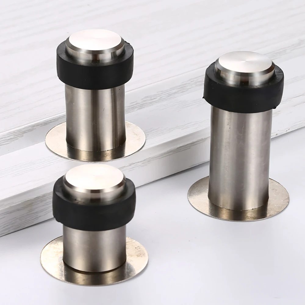 

46mm / 60mm / 80mm Rubber Anti-collision Door Stopper Stainless Steel Round Resistance Floor Wall Protector Door Catcher Stops