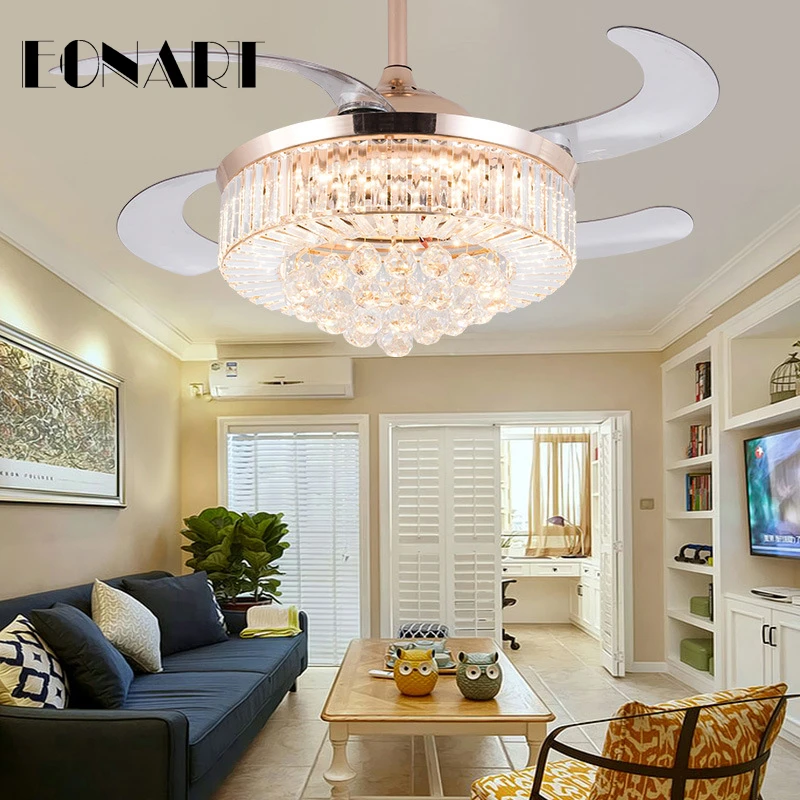 36 дюймов led Хрустальные невидимые потолочные вентиляторы лампа с пультом