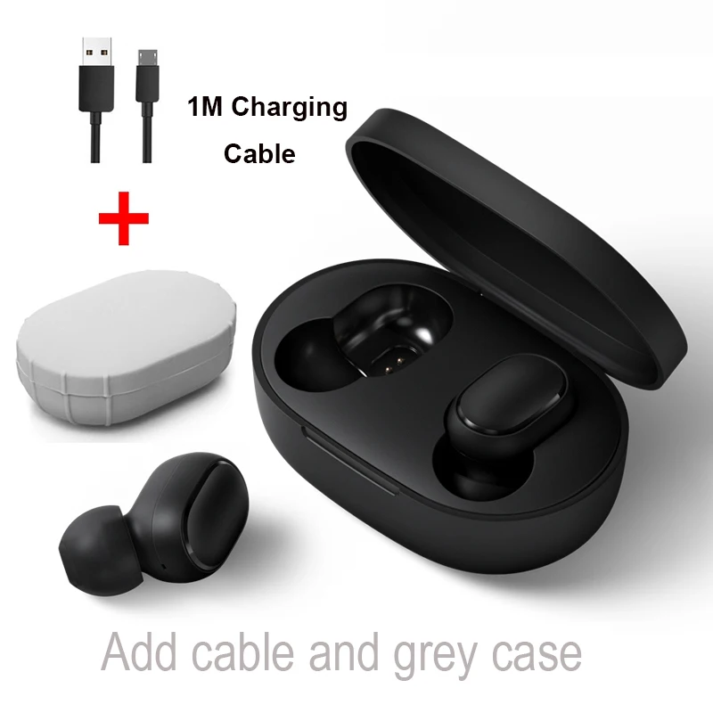 Cable and grey case Xiaomi Redmi Airdots TWS Bluetooth стерео наушники с басами BT 5,0 Eeadphones с микрофоном, наушники с поддержкой AI - Цвет: Cable and grey case