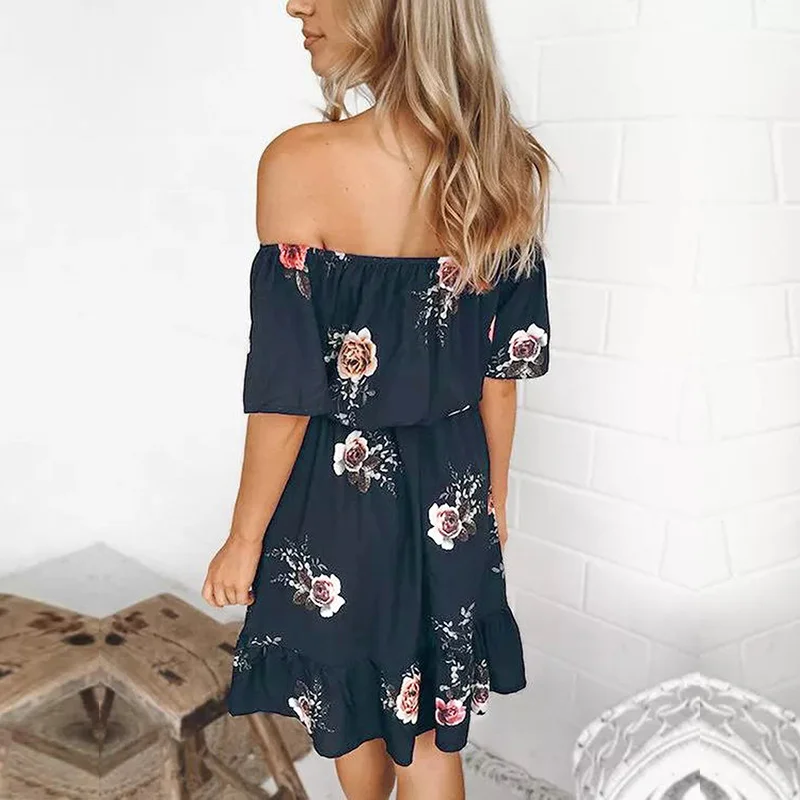 Женское платье с открытыми плечами Повседневное коротким рукавом и вырезом