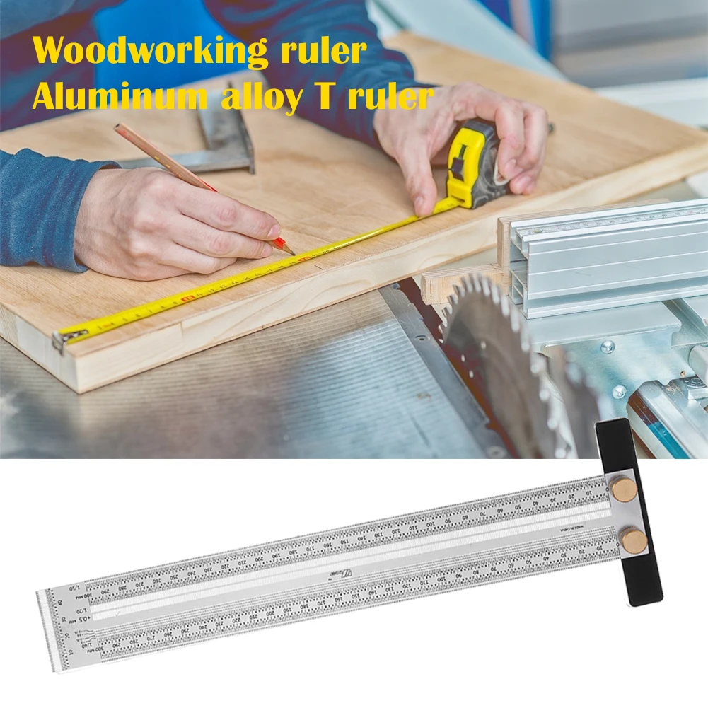 

180-400mm Woodworking Scribing Rulers Multifunction Practical Hole Positioning Ruler Line Drawing Marking T-shaped Ruler