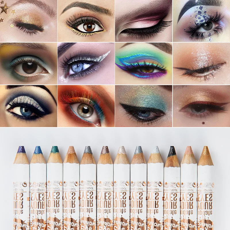 

Hot Style 12 Color Pearl Eye Shadow Pen Not Easy to Smudge Pearl Eyeshadow Pen